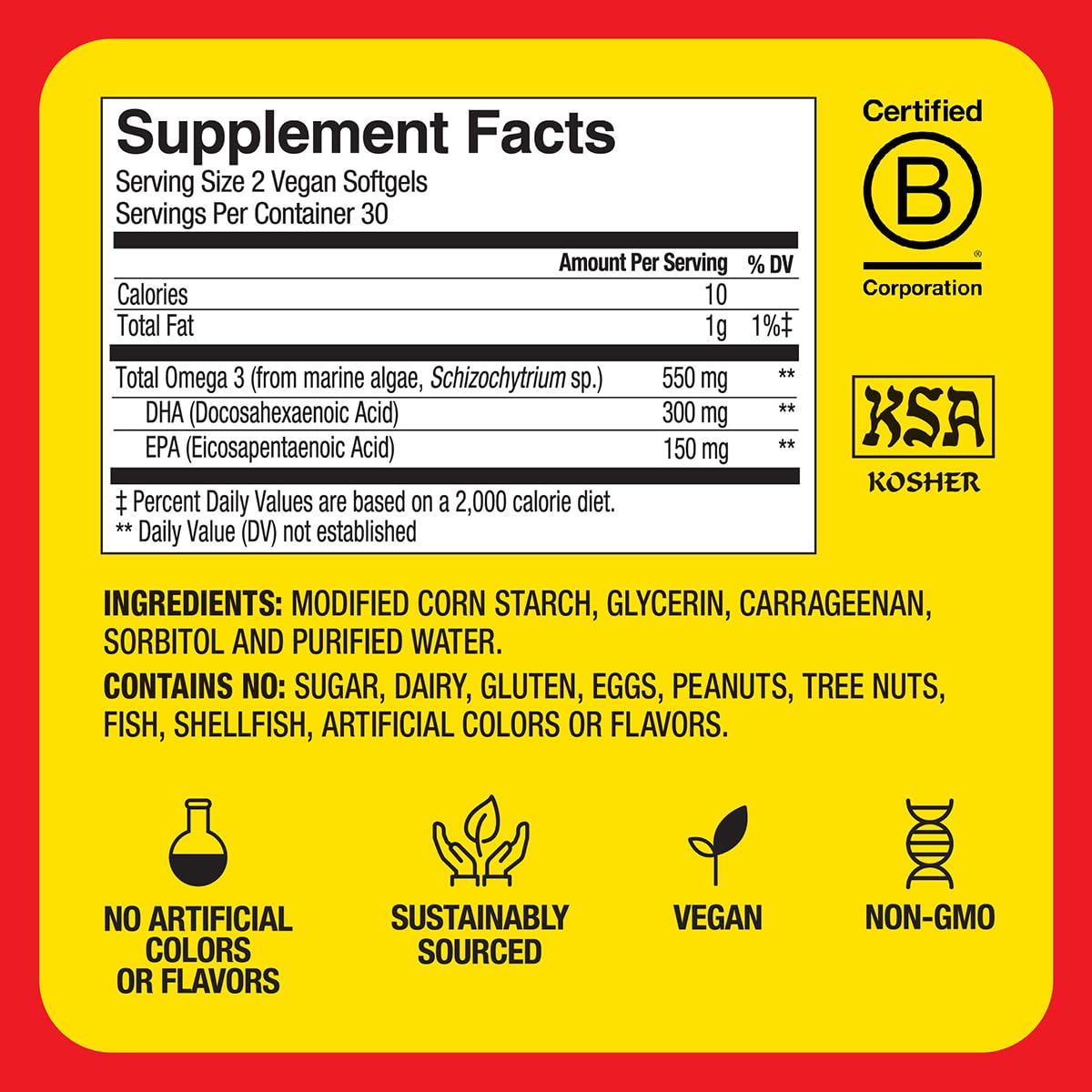 Bragg omega-3 supplement back label with nutrition facts and serving size.