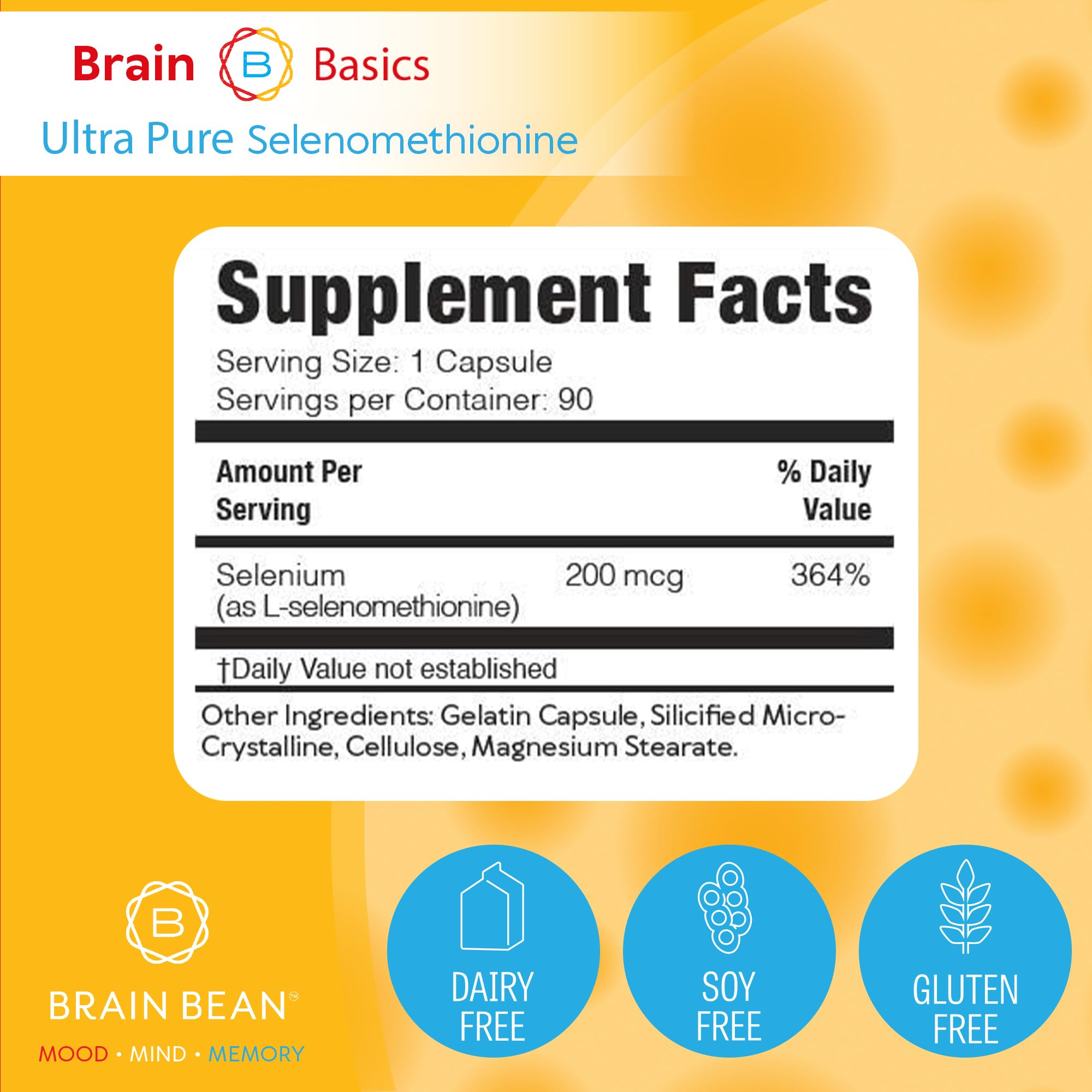 Brain Bean Brain Basics bottle on counter; easy daily mood, mind and memory routine