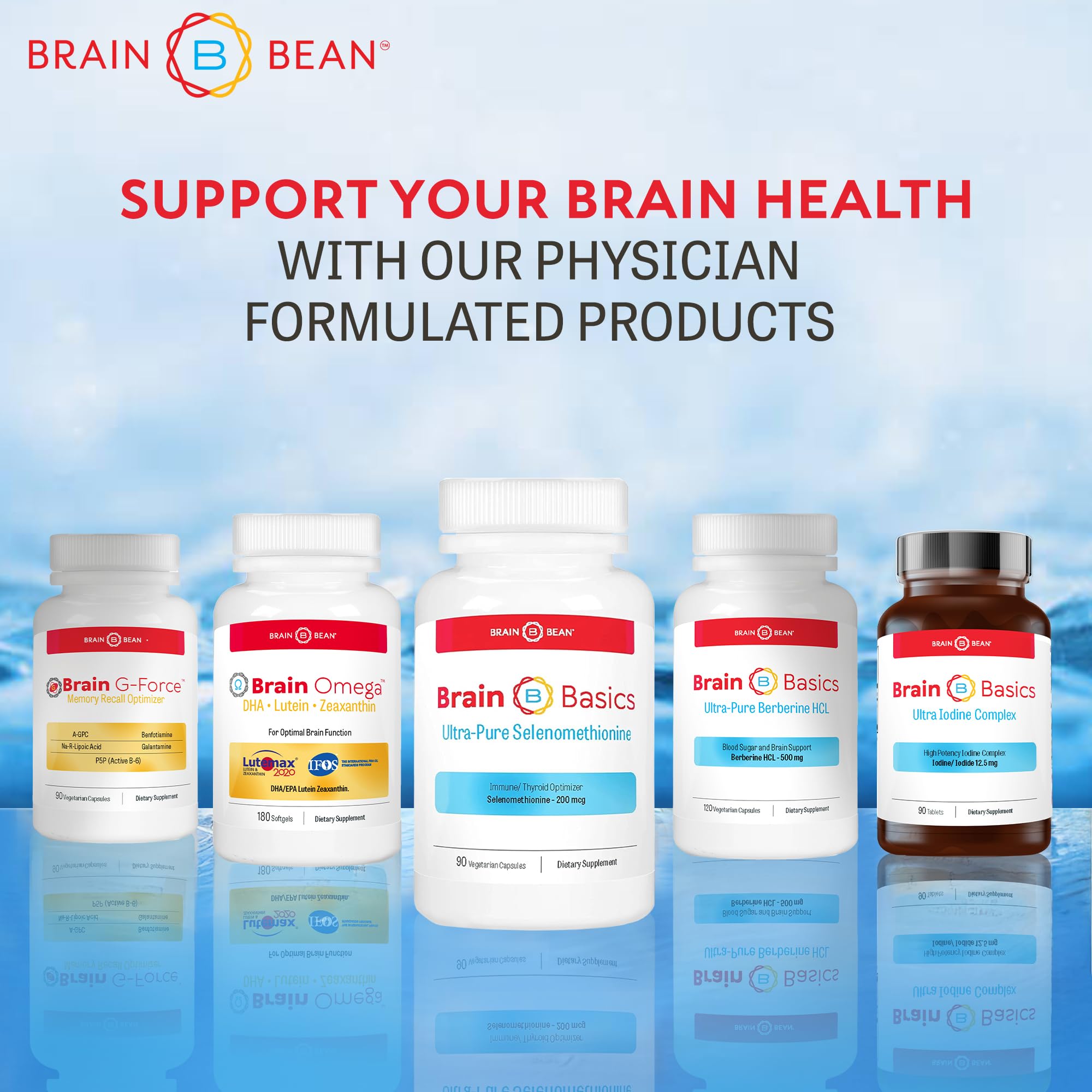 Brain Bean Brain Basics capsules in hand; simple daily focus support