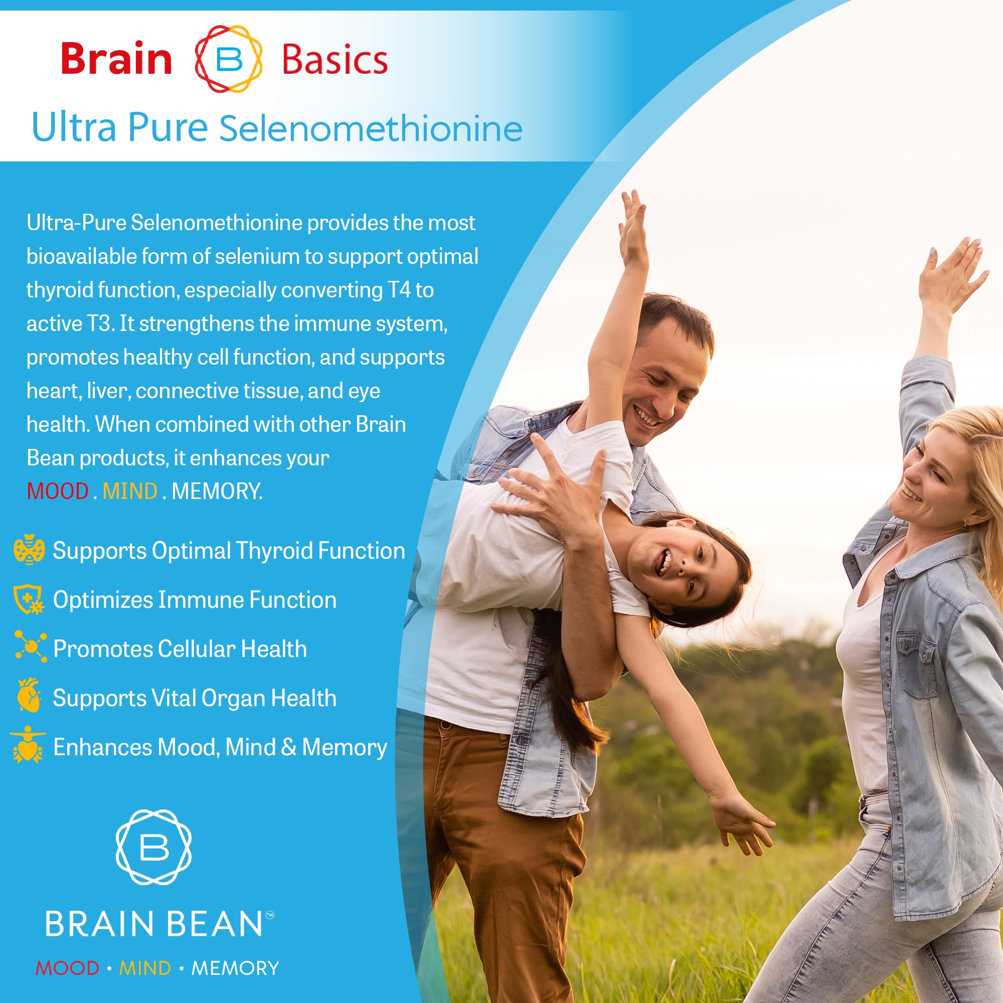 Brain Bean Brain Basics label closeup; high potency selenomethionine formulation