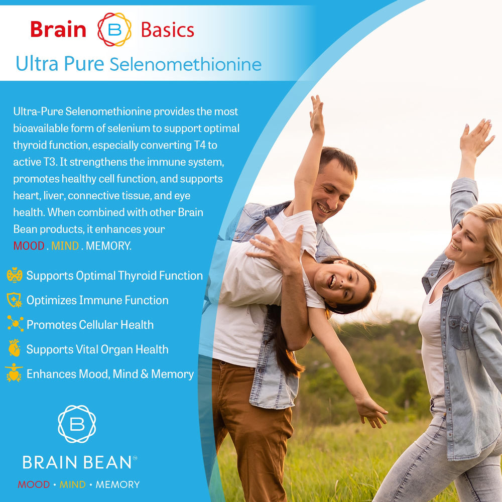 Brain Bean Brain Basics label closeup; high potency selenomethionine formulation