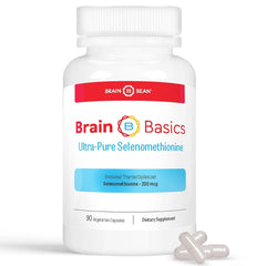 Brain Bean Brain Basics Selenomethionine bottle on shelf; daily selenium support