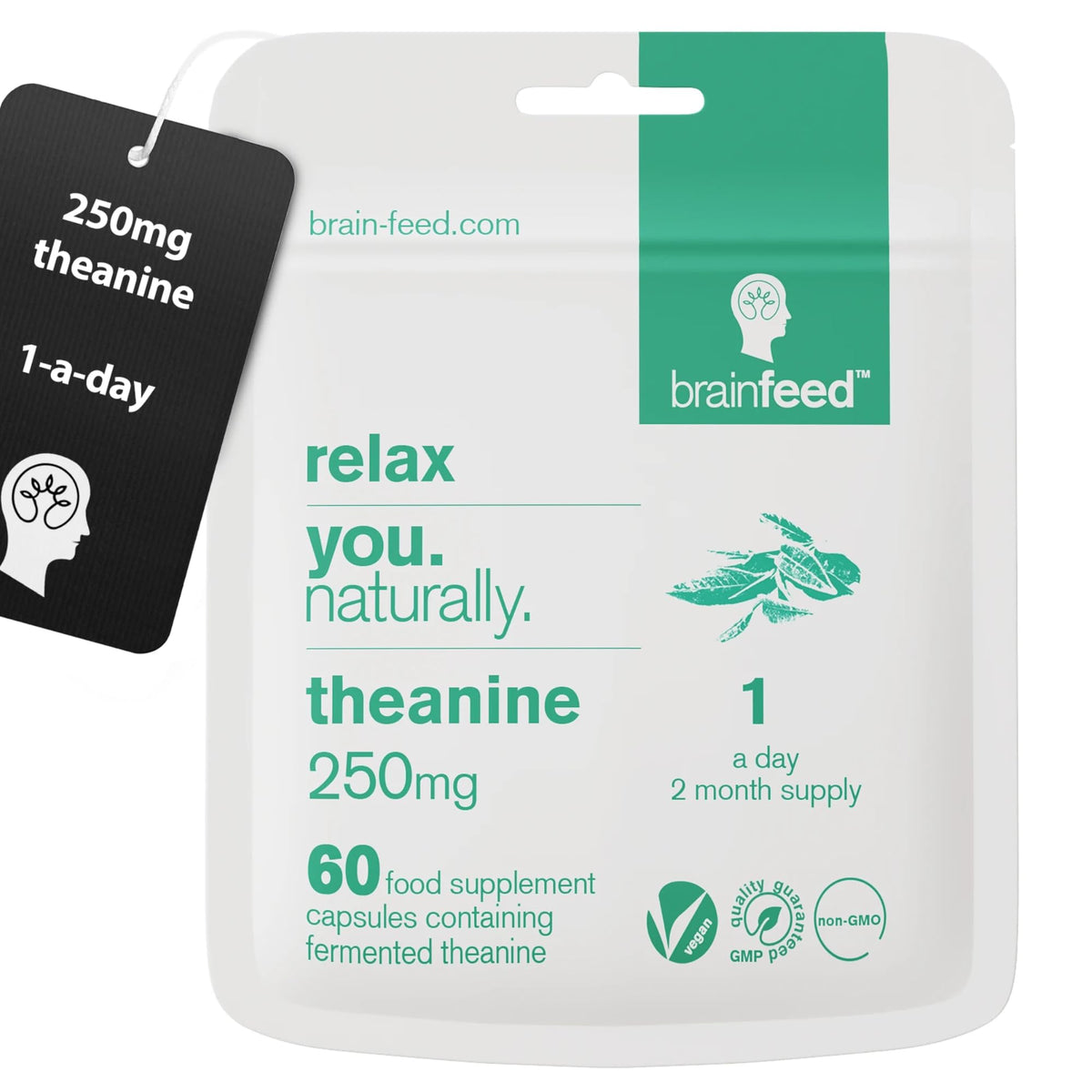 Brain Feed Pure L-Theanine bottle for calm focus and daily balance.