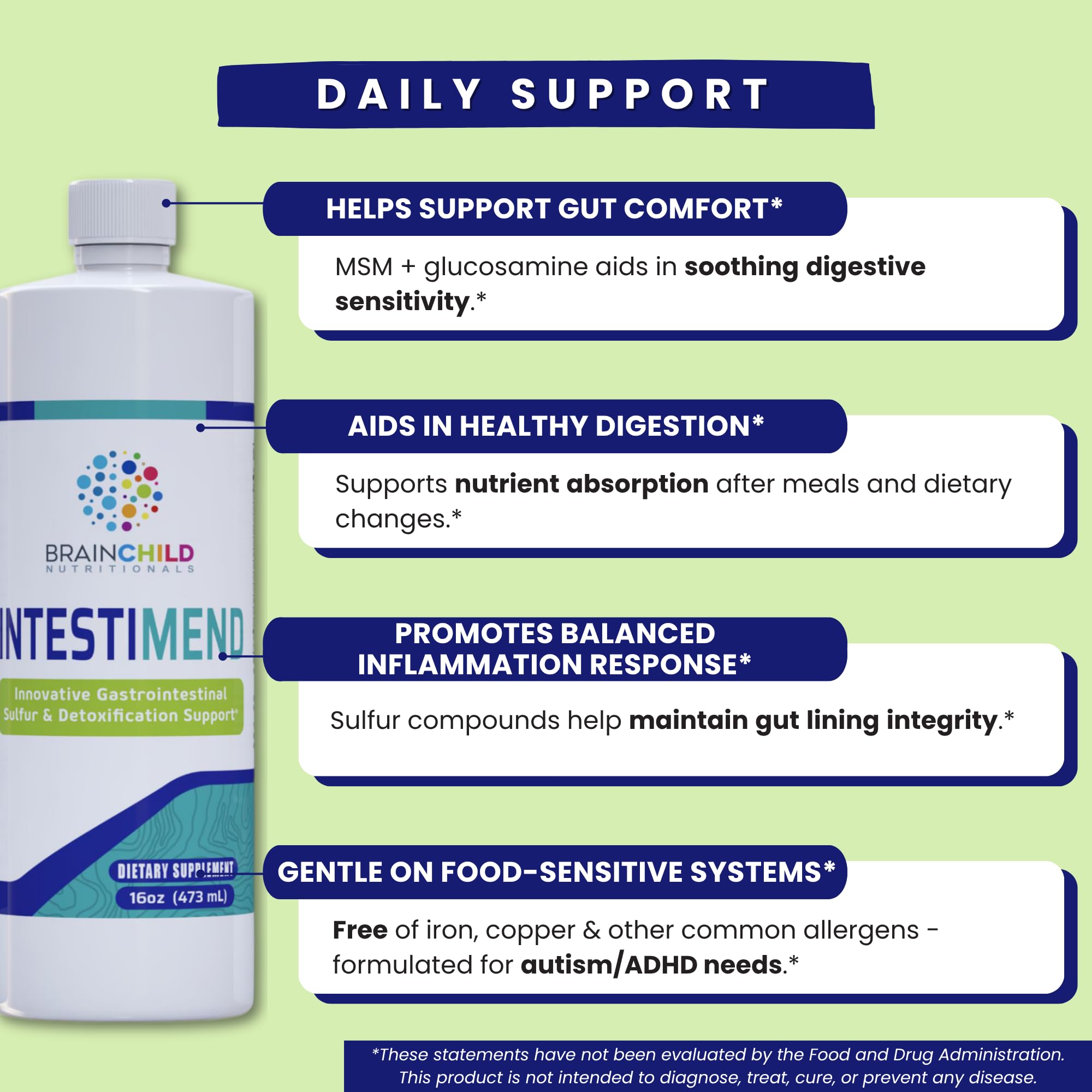 BrainChild IntestiMend liquid pour for easy dosing before meals