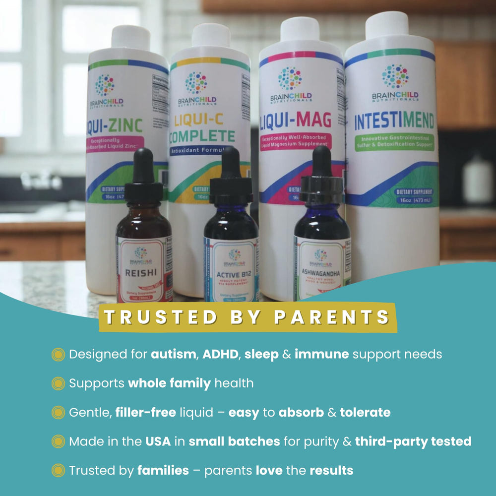 BrainChild Liqui-C gluten-free, dairy-free, soy-free, corn-free formula on packaging