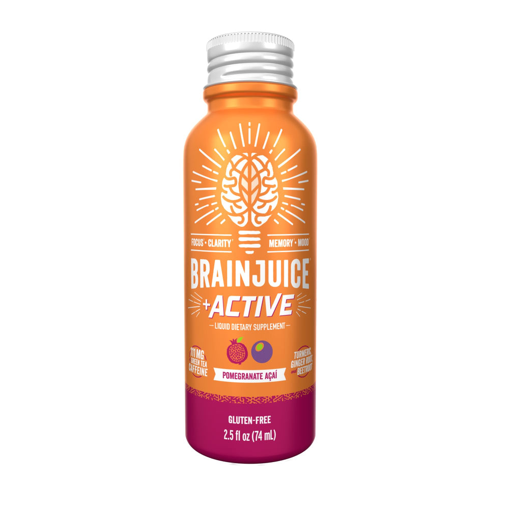 BrainJuice Active recyclable aluminum packaging signals sustainable product design.