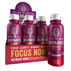 BrainJuice Immunity Shot bottle-front promotes convenient daily brain and immune support.