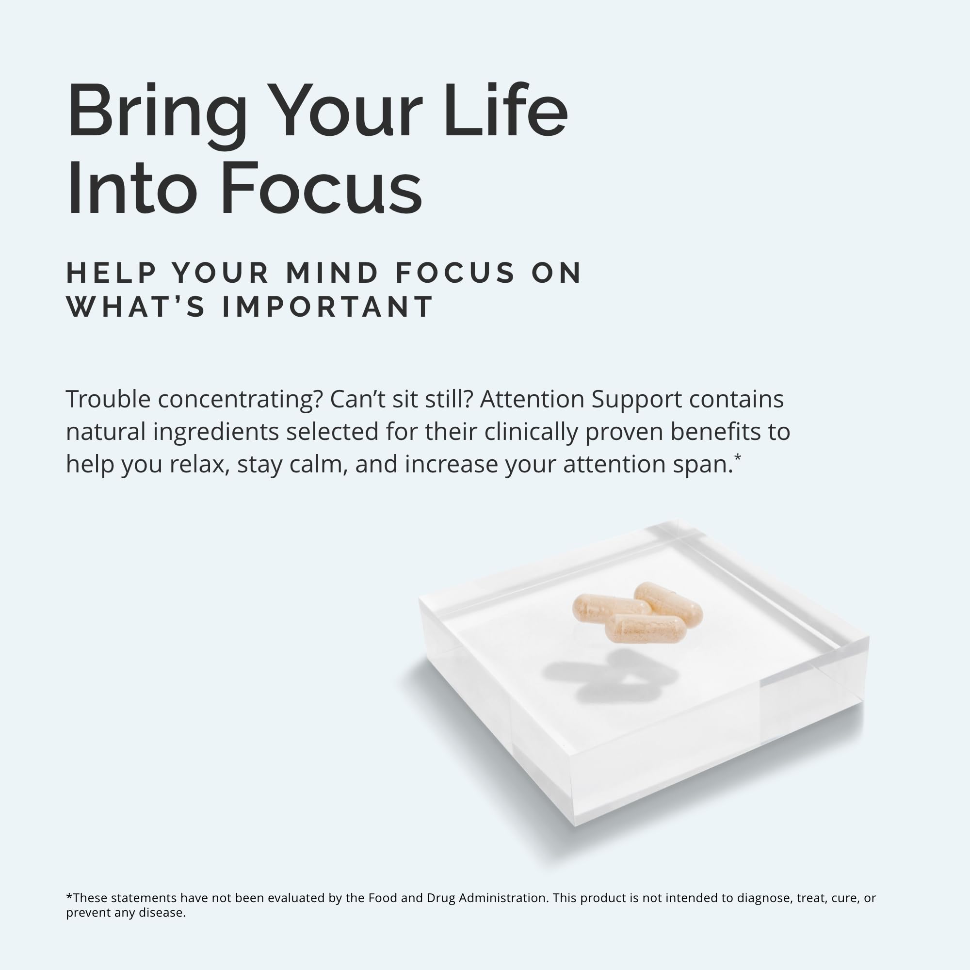 BrainMD Attention Support label view highlights gluten-free, doctor-formulated ingredients