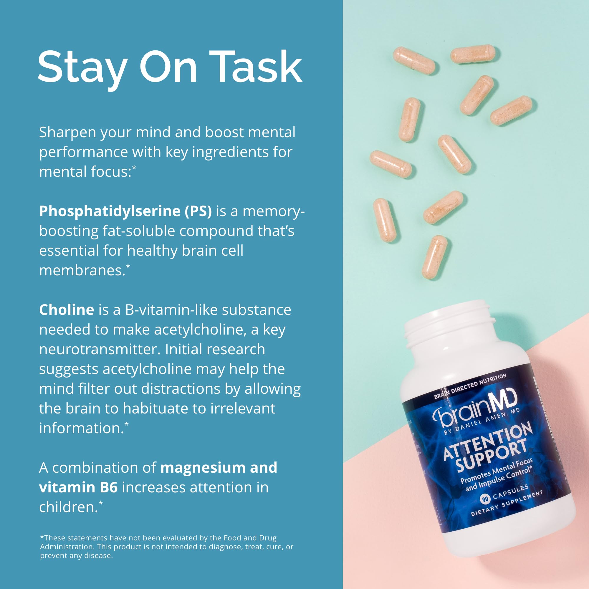 BrainMD Attention Support packaging image conveys trust from physician-led formulation