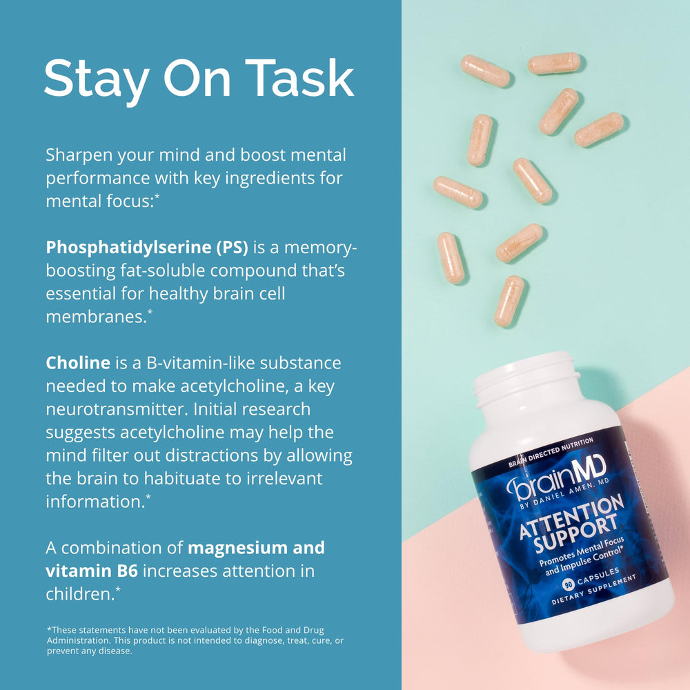 BrainMD Attention Support packaging image conveys trust from physician-led formulation