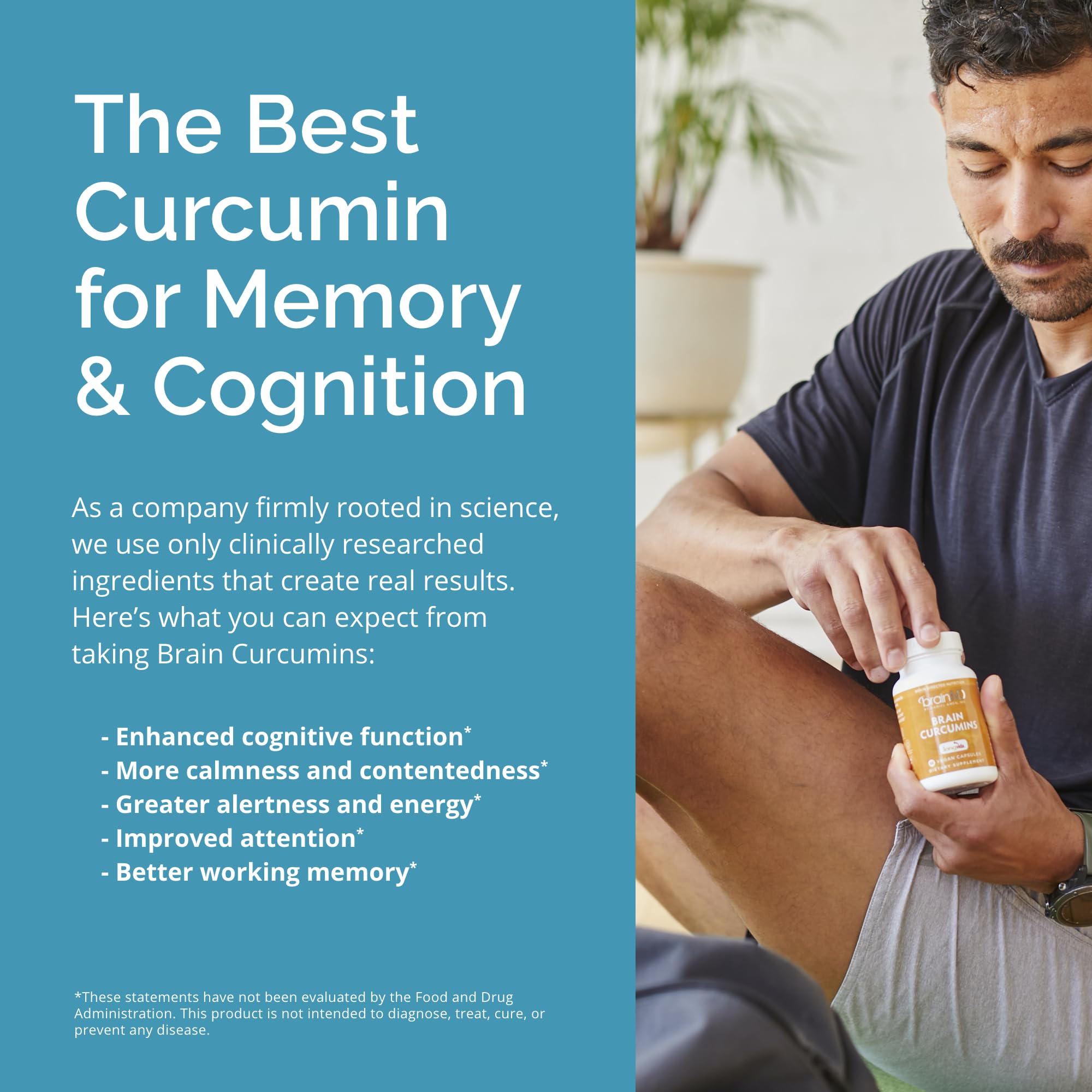 BrainMD Brain Curcumins daily-use display showing capsules for routine support