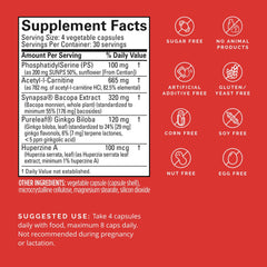 BrainMD Brain & Memory Power MAX capsules closeup shows easy-to-swallow tablets.