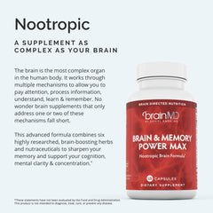 BrainMD Brain & Memory Power MAX label communicates trusted, doctor-formulated ingredients.