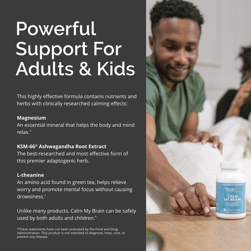 Visual of BrainMD Calm My Brain 30 servings for consistent daily use