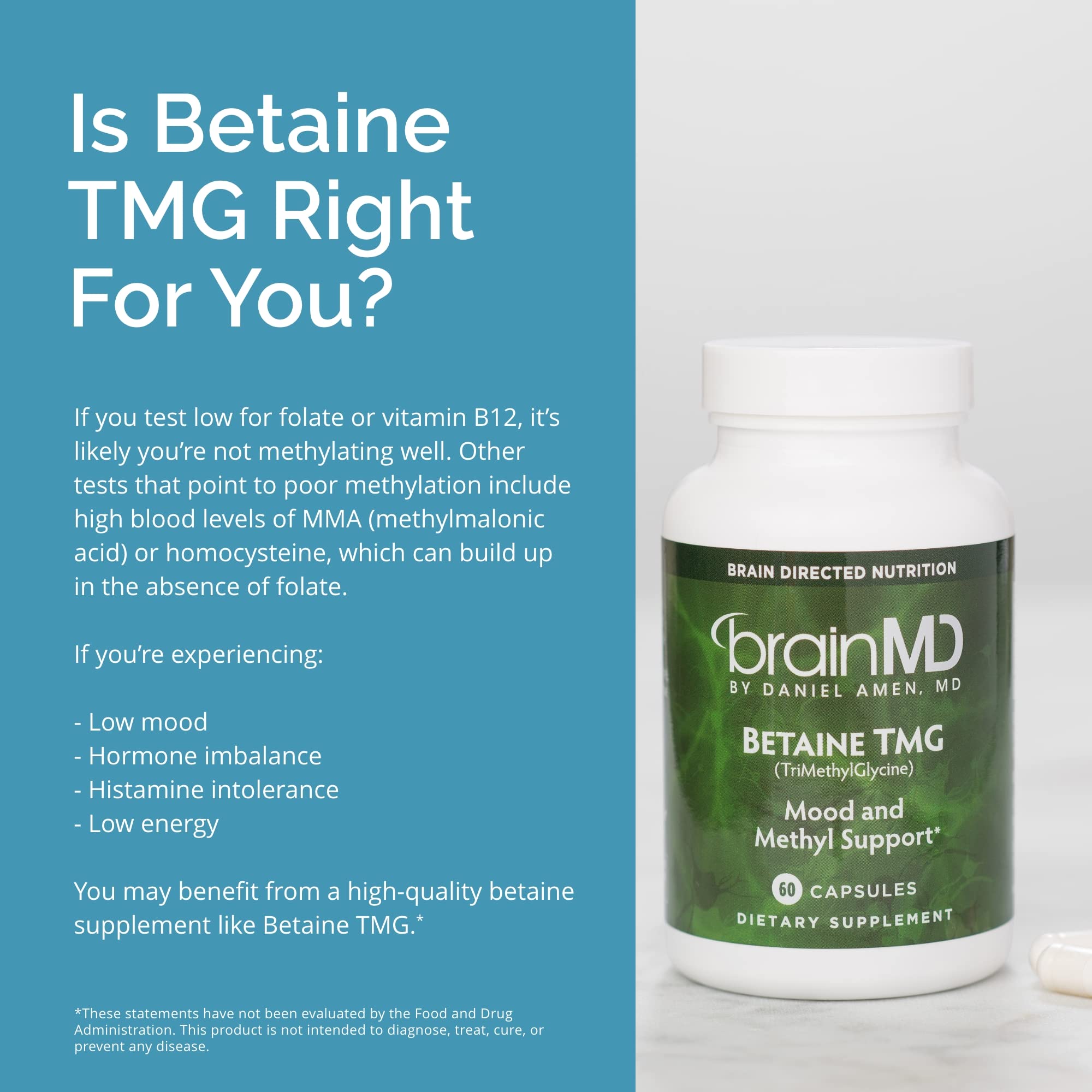 BrainMD Dr Amen Betaine TMG 30-serving bottle for ongoing use