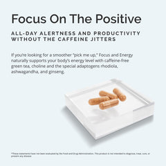 BrainMD Focus Energy ingredients showing rhodiola, ashwagandha, and choline