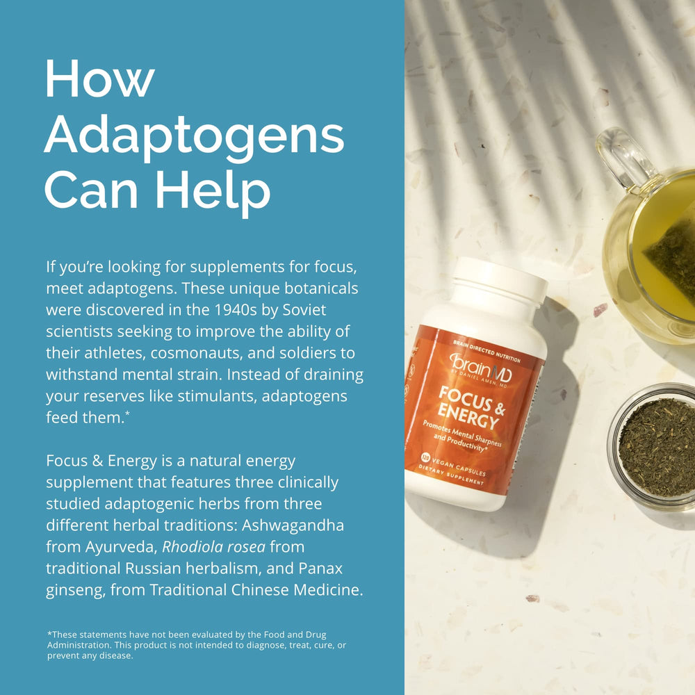 BrainMD Dr Amen Focus Energy gluten-free and caffeine-free label detail