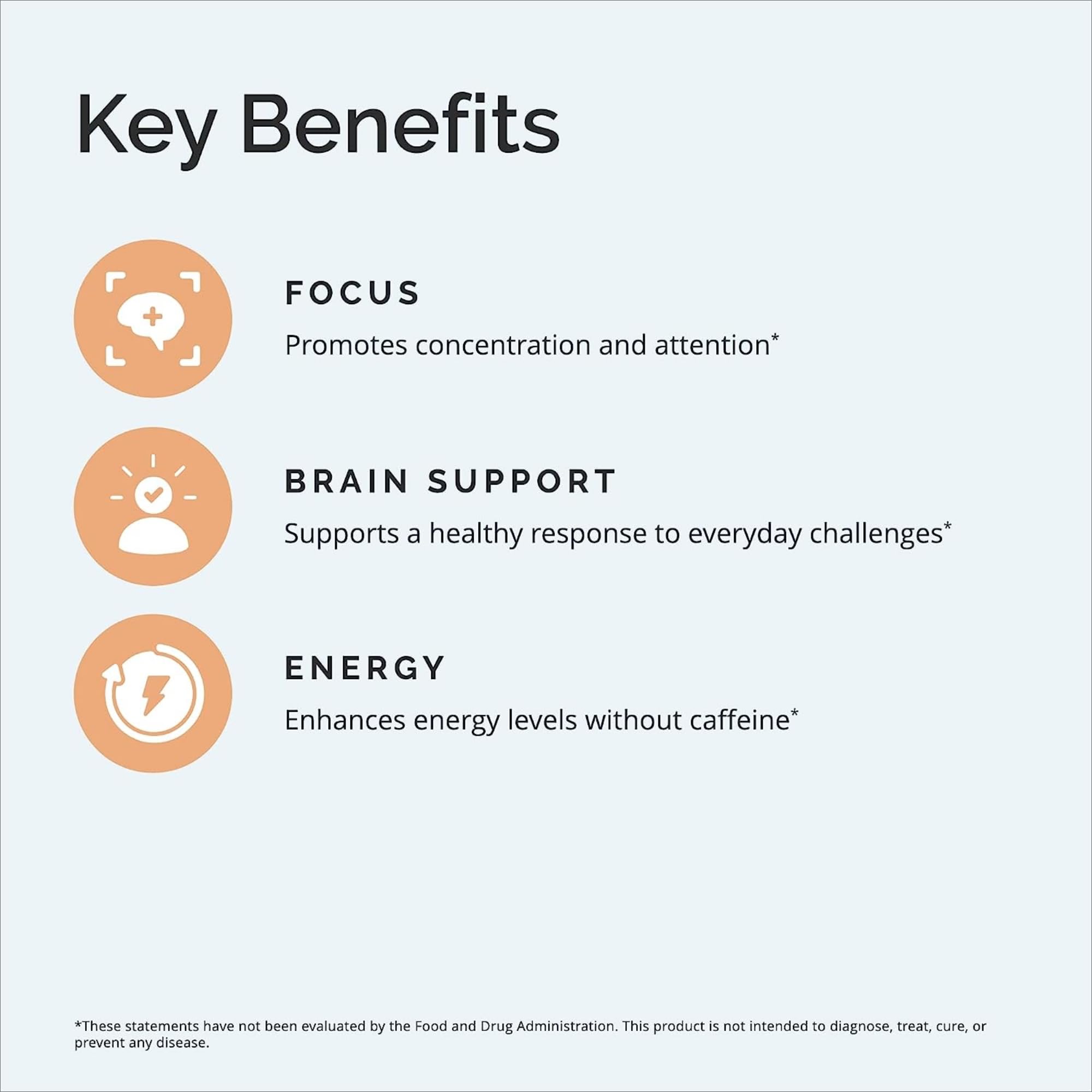 BrainMD packaging emphasizes calm, steady energy with gluten-free formulation.