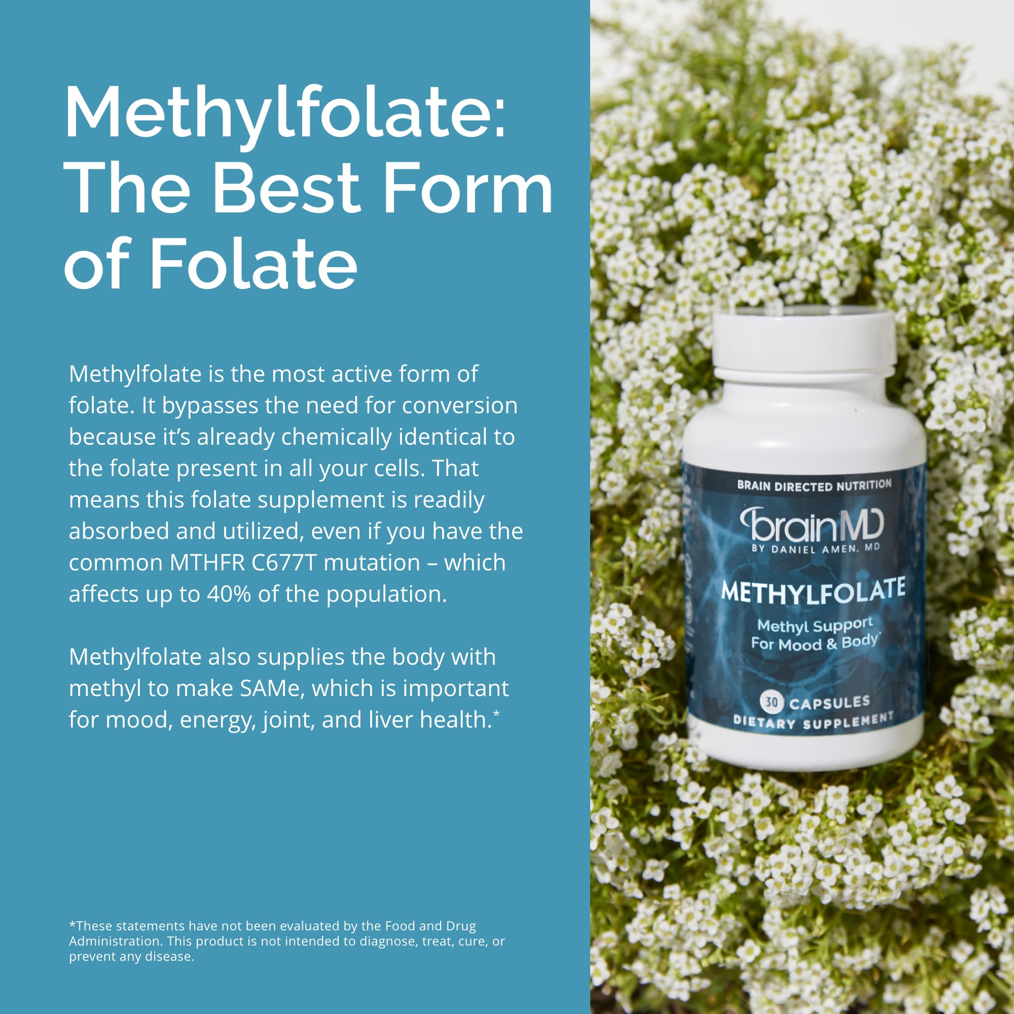 BrainMD Dr Amen Methylfolate bottle cap and branding details.