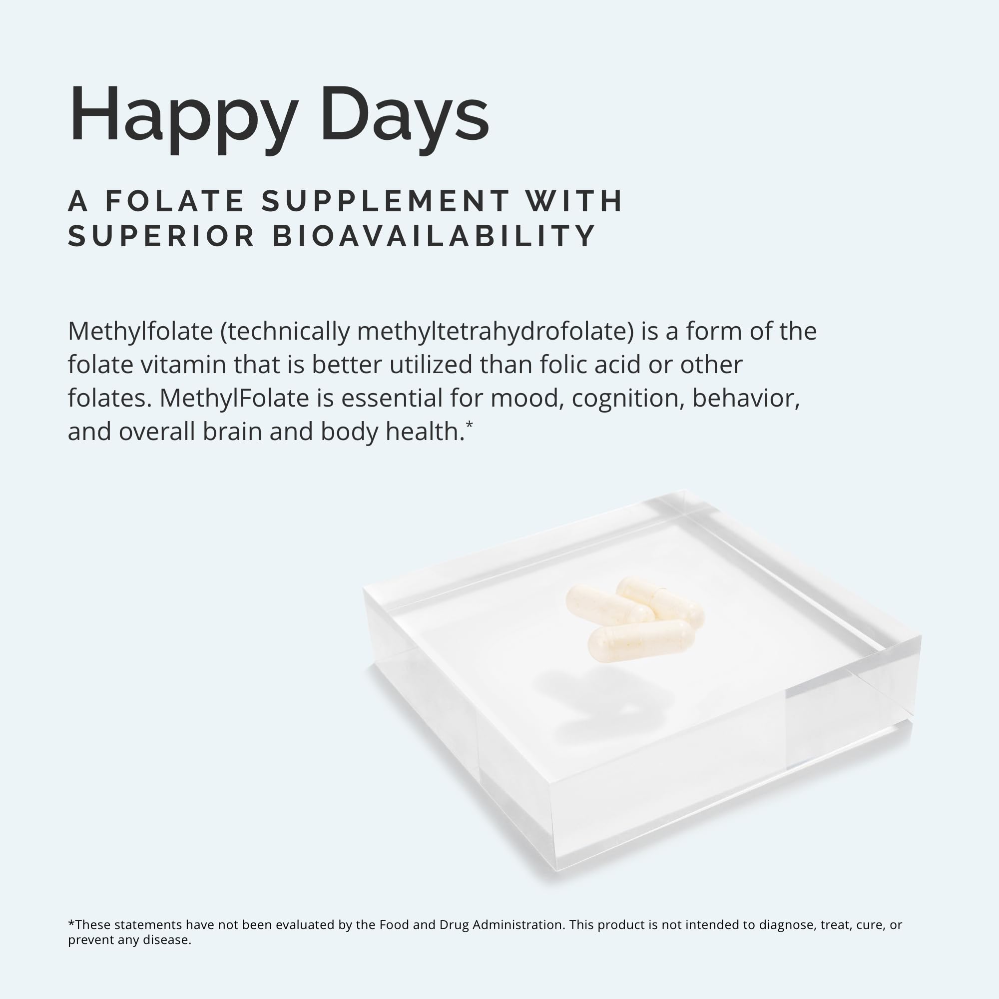 BrainMD Dr Amen Methylfolate capsules close-up showing smooth glossy coating.