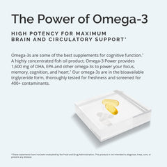 Close-up of the Omega-3 Power label highlighting DHA and EPA