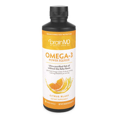 BrainMD Dr Amen Omega-3 Power Squeeze bottle with Citrus Blast flavor supports daily heart and brain health