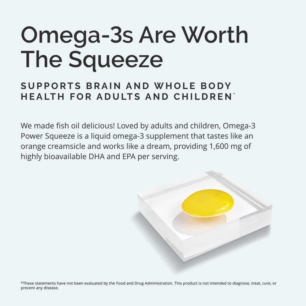BrainMD Dr Amen Omega-3 Power Squeeze Citrus Blast label highlights EPA and DHA content