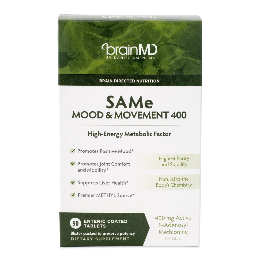 BrainMD Dr Amen SAMe 400 tablets bottle front view for mood and mobility support