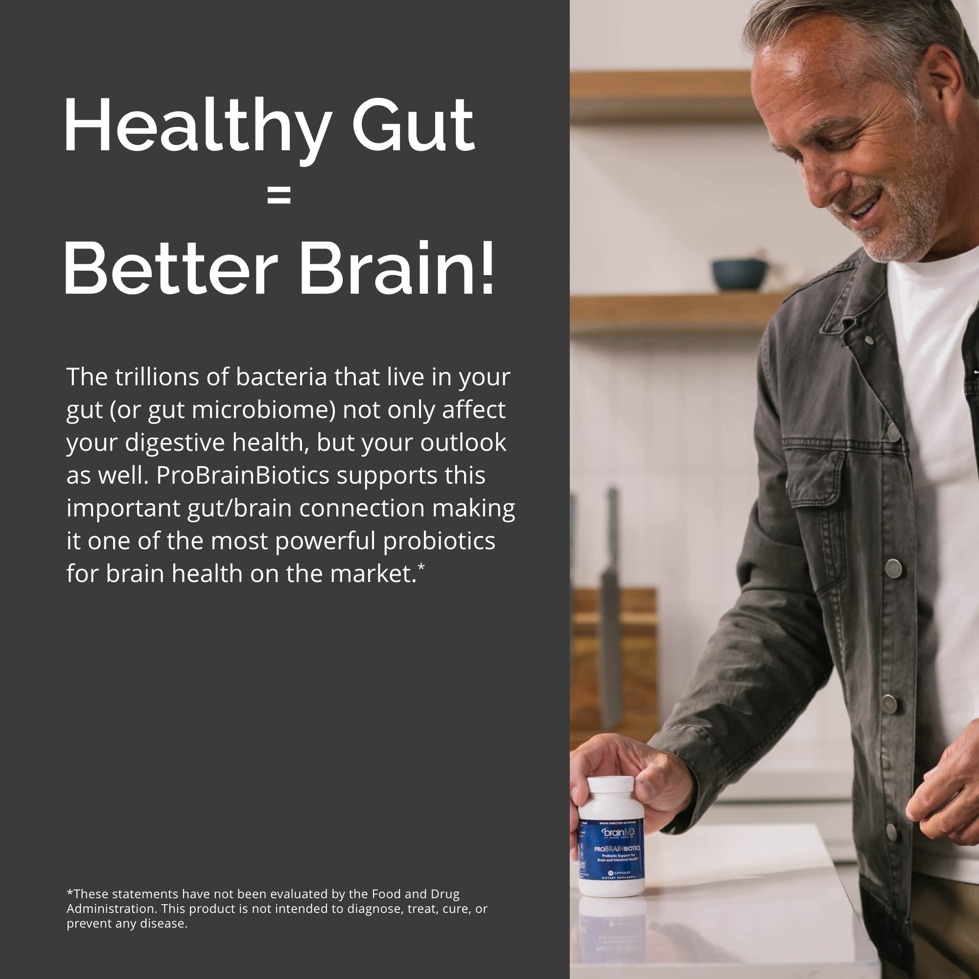 BrainMD ProBrainbiotics capsules with a glass of water for easy daily intake.