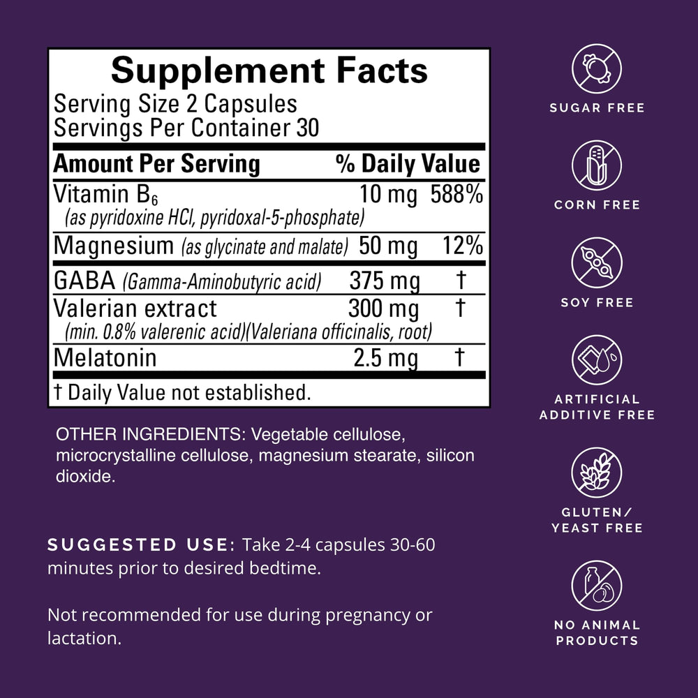 BrainMD Restful Sleep bottle label, highlighting vegan capsules with melatonin.