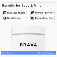 BRAVA Creatine Gummies blue raspberry flavor visual, emphasizing tasty, natural daily supplement