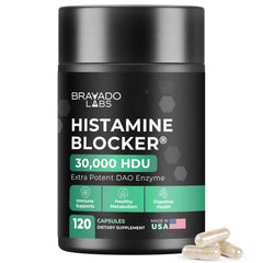 Bravado Labs DAO enzyme capsules bottle close-up with 30,000 HDU per capsule.