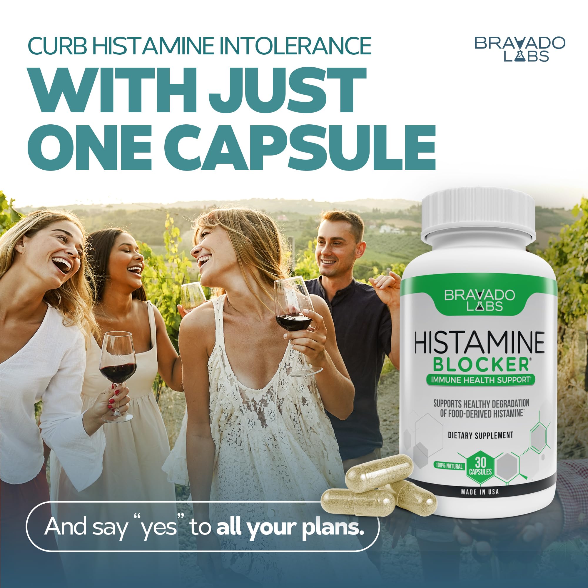 Bravado Labs Histamine Blocker DAO enzyme capsule ready to take before meals
