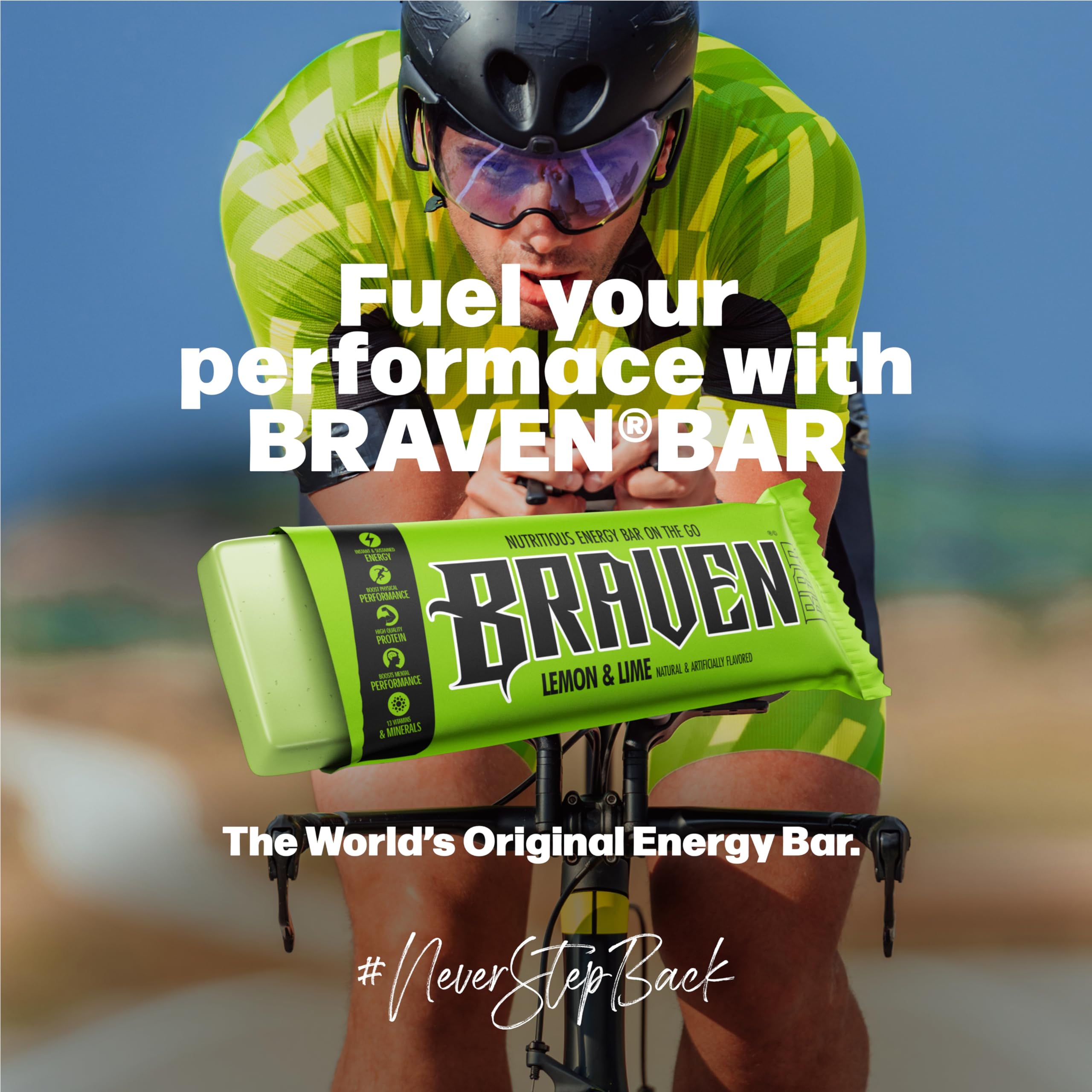 BRAVEN Braven Bar Lemon Lime bite shot highlighting a tasty, energy-boosting snack