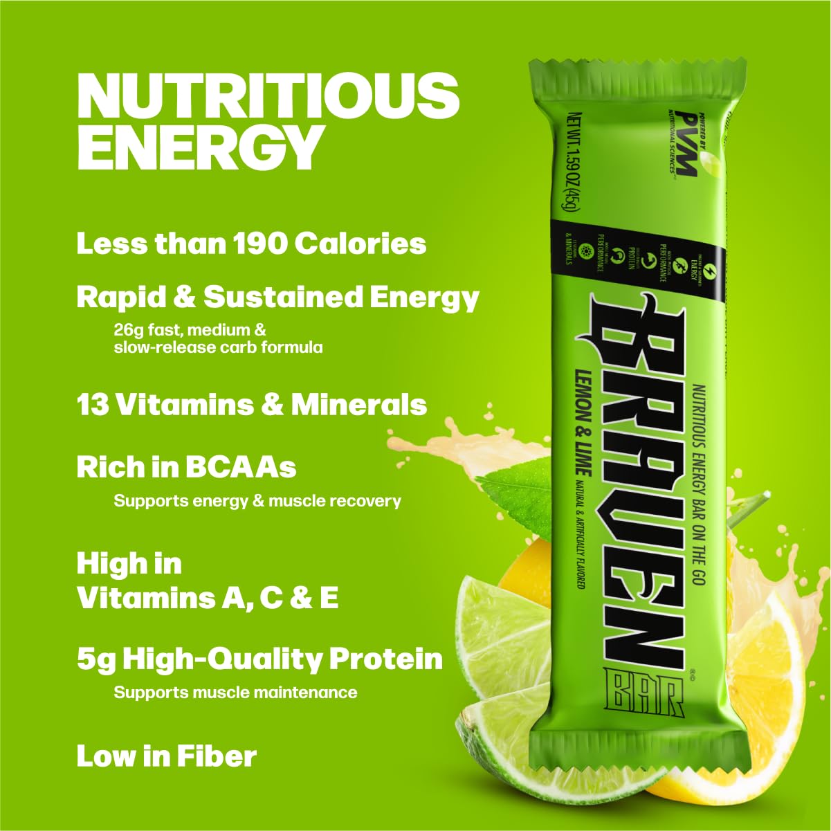 BRAVEN Braven Bar Lemon Lime nutrition panel emphasizes vitamins and 5g protein