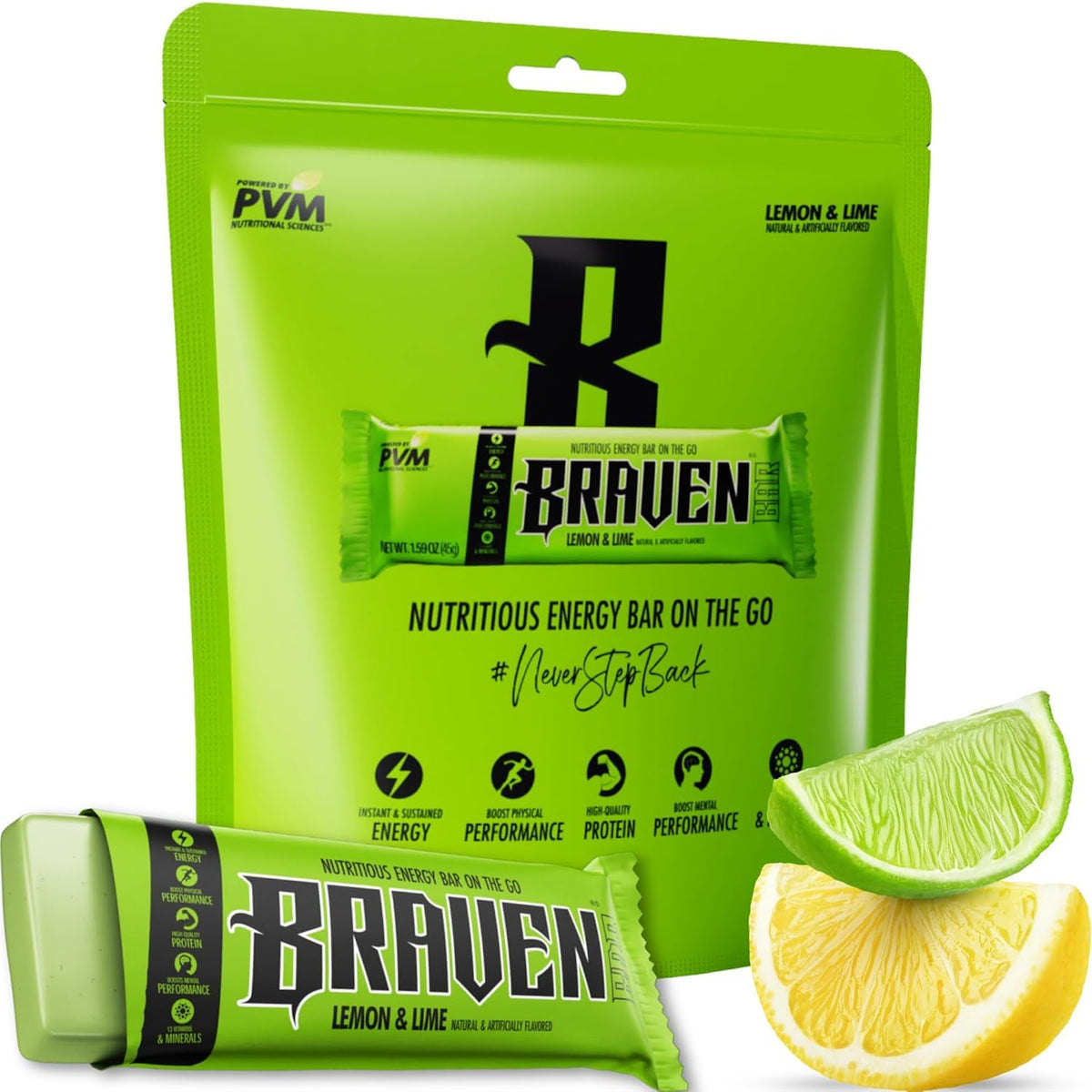 BRAVEN Braven Bar Lemon Lime pack of 10 for on-the-go energy