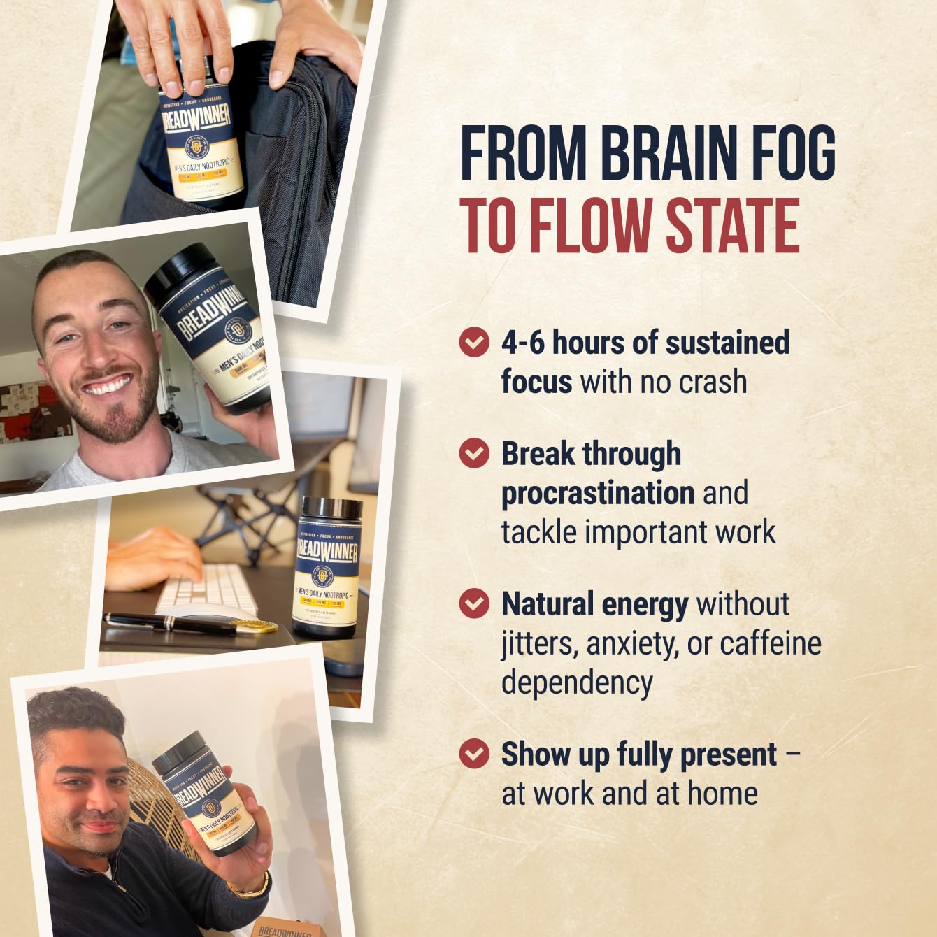 Breadwinner caffeine-free energy capsules support steady concentration.