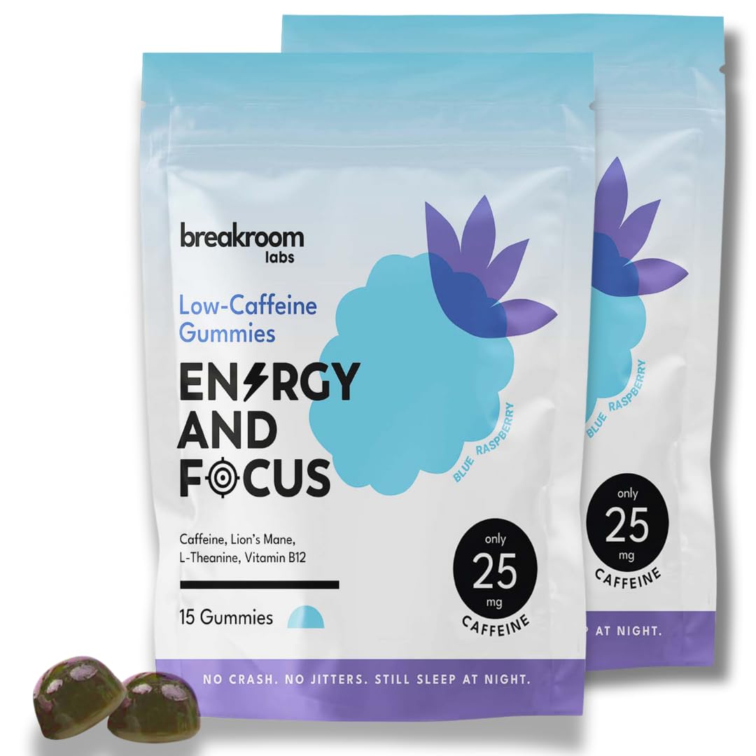 Breakroom Labs Energy and Focus Gummies pack with blue raspberry flavor for steady focus