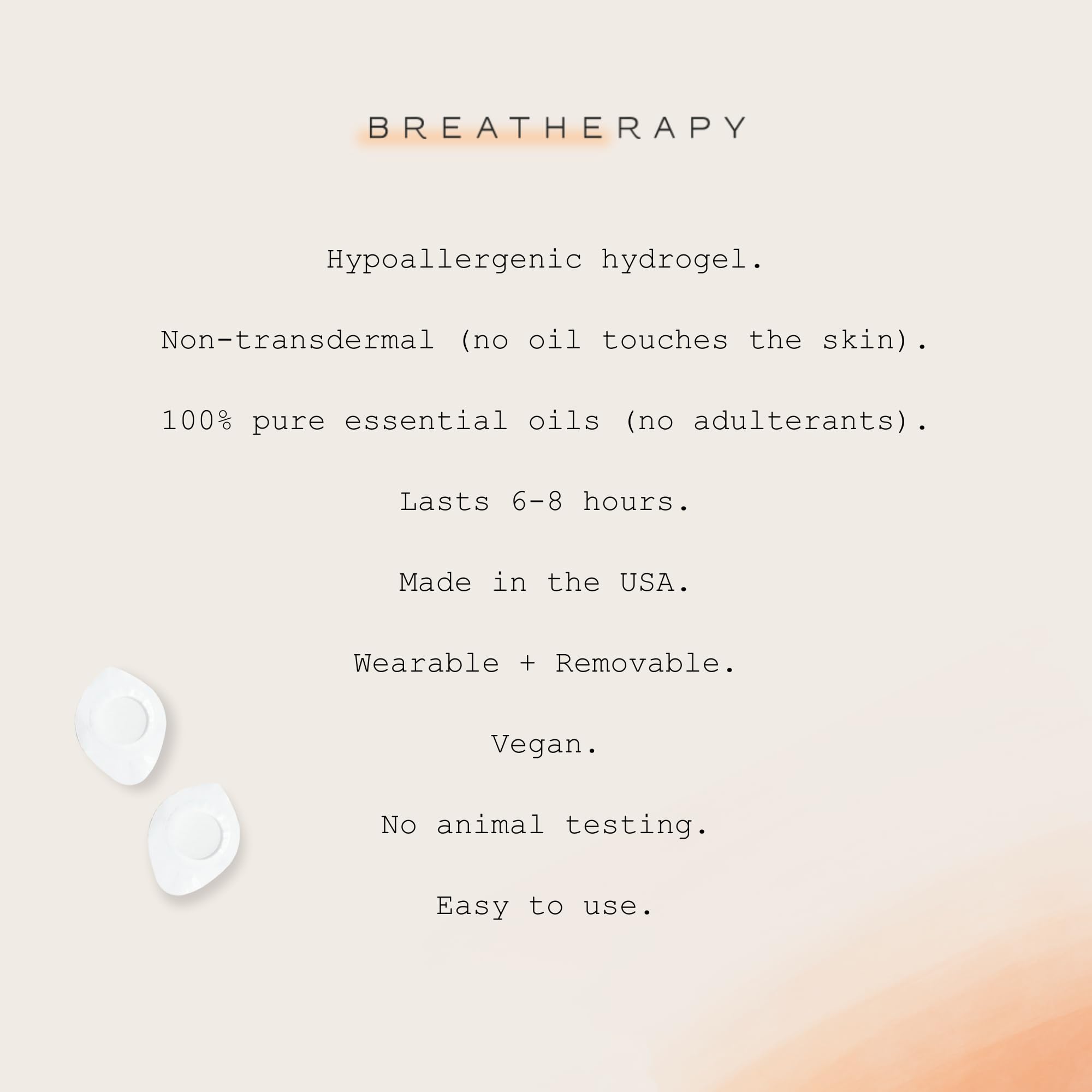Breatherapy adhesive tab applied to chest demonstrates discreet wearable aromatherapy