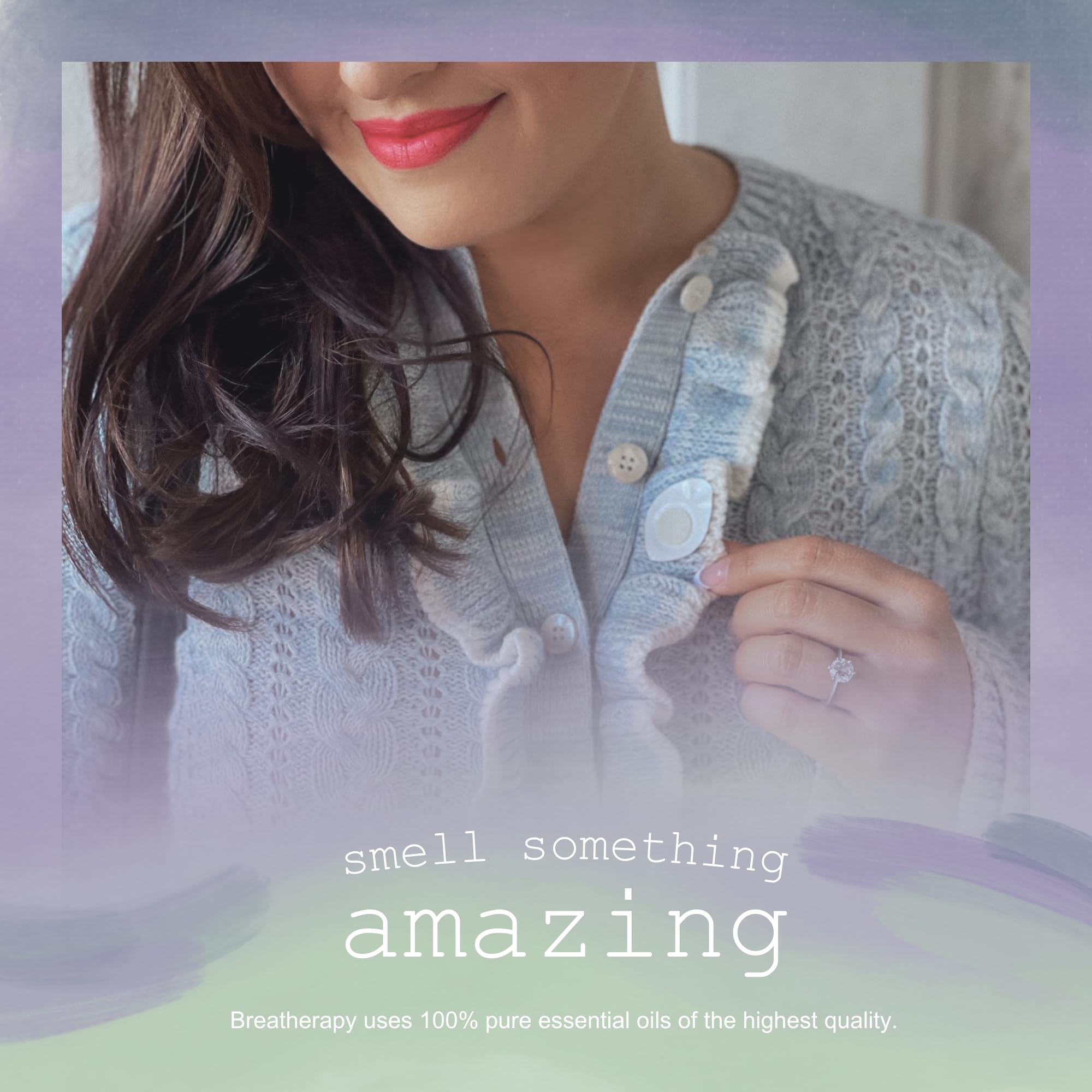 Breatherapy Soothe tab being applied discreetly on the chest for on-the-go aroma