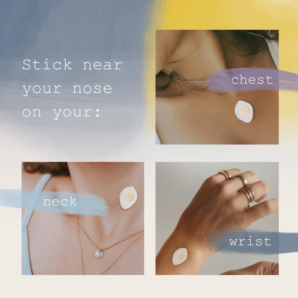 Breatherapy tab on chest application — wearable aromatherapy that stays discreetly in place