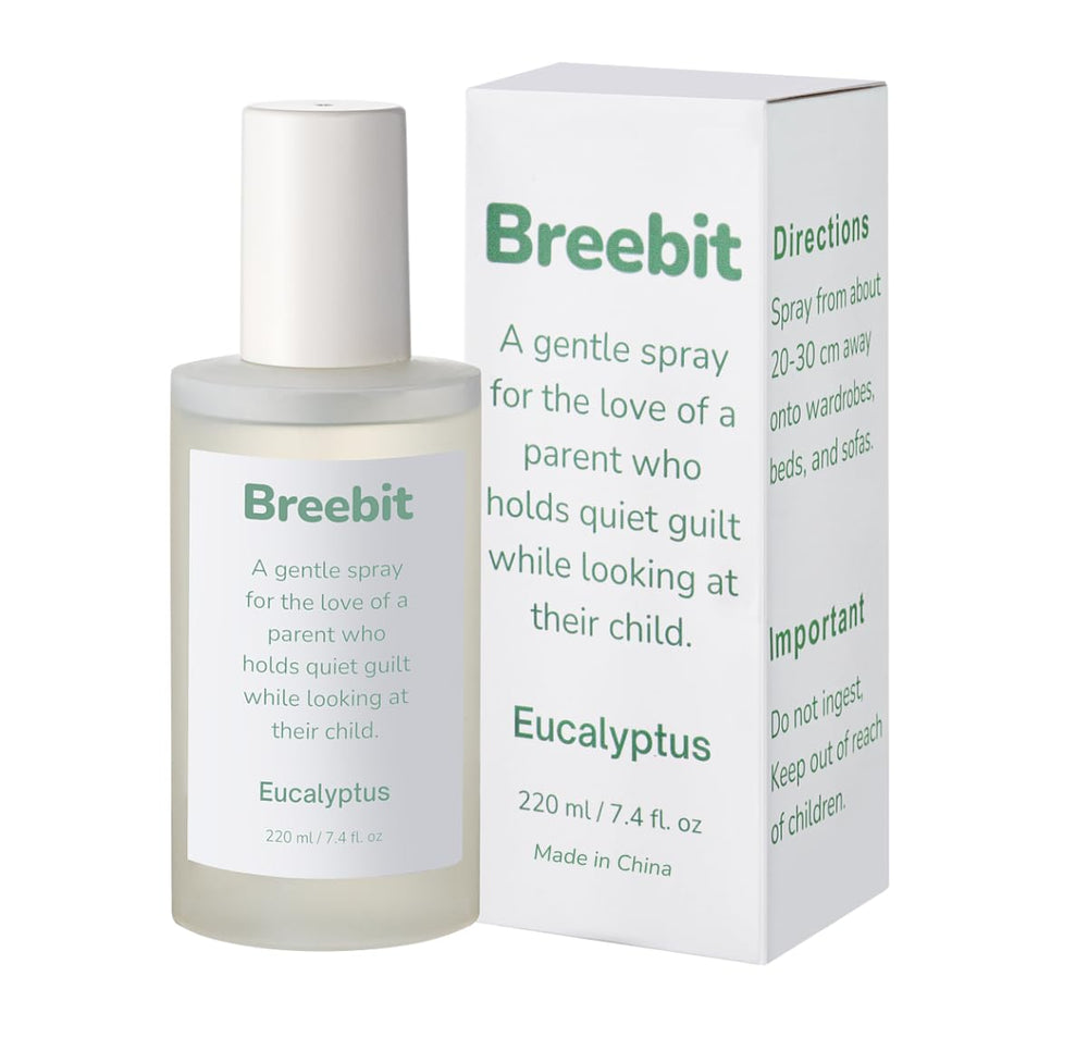 Breebit Eucalyptus Pillow Spray bottle delivering a gentle, calming scent on linens