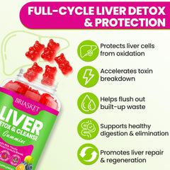 Briasket Liver Detox gummies close-up highlighting tasty, sugar-free wellness option.