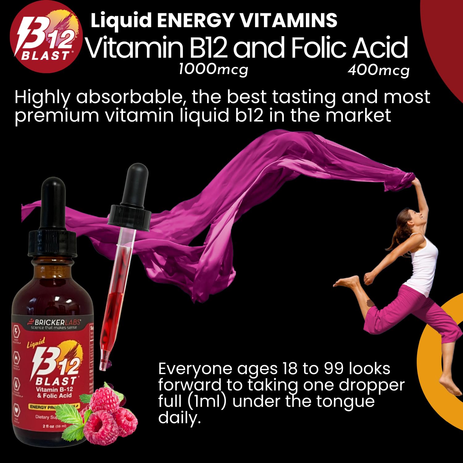Bricker Labs B-12 Blast amber liquid closeup highlighting color