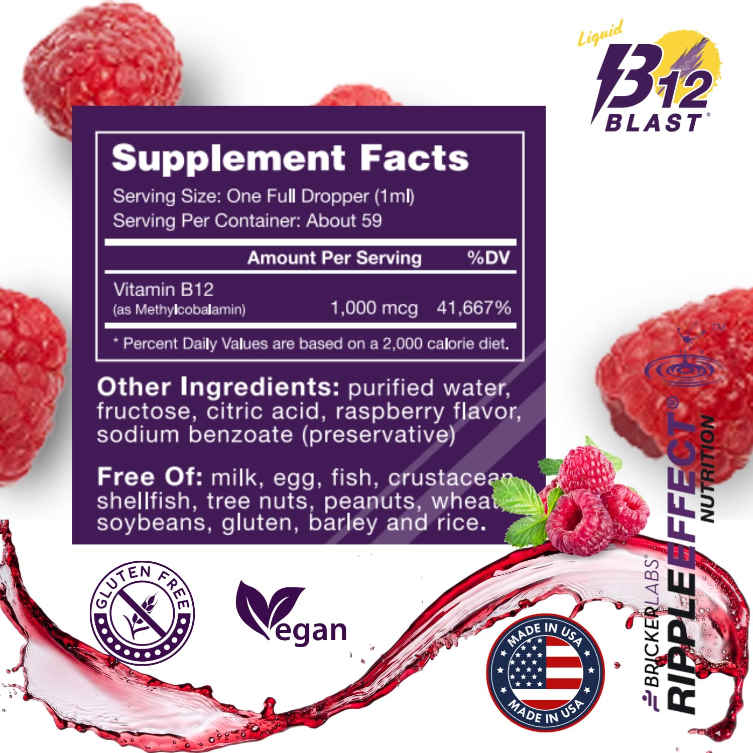 Bricker Labs B12 Blast bottle cap and label close-up.