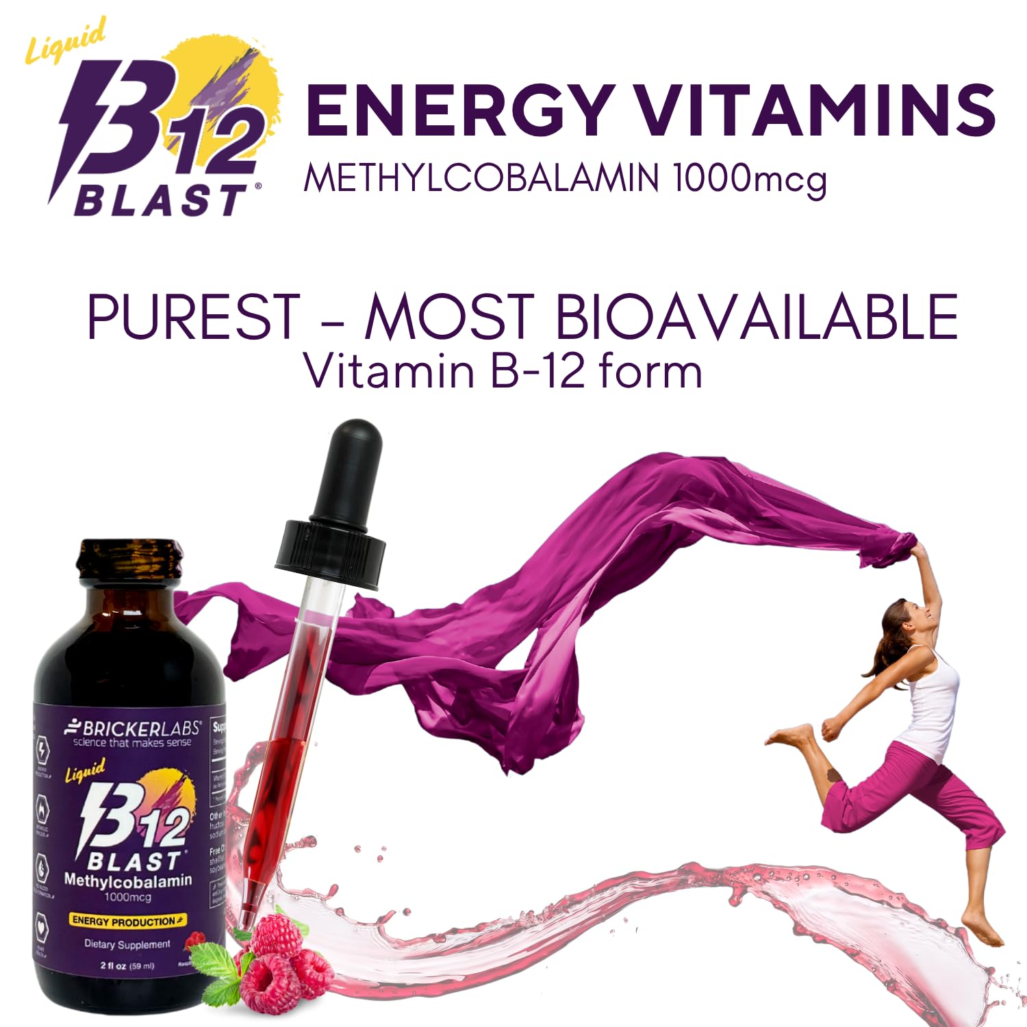 Bricker Labs B12 Blast under-tongue dosing for rapid absorption.