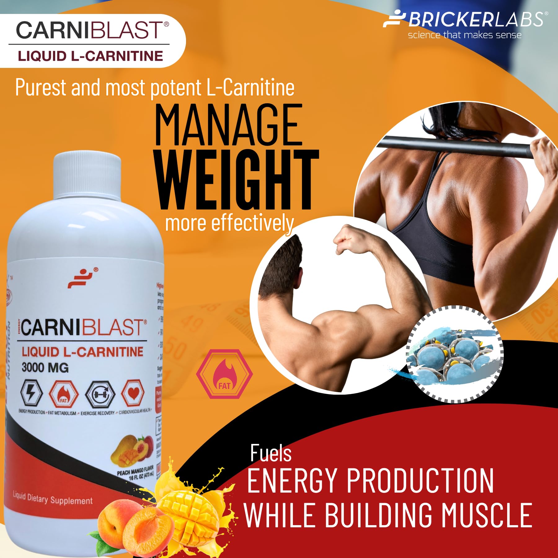 Bricker Labs Carniblast bottle with glass emphasizes easy daily dosing