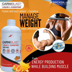 Bricker Labs Carniblast bottle with glass emphasizes easy daily dosing