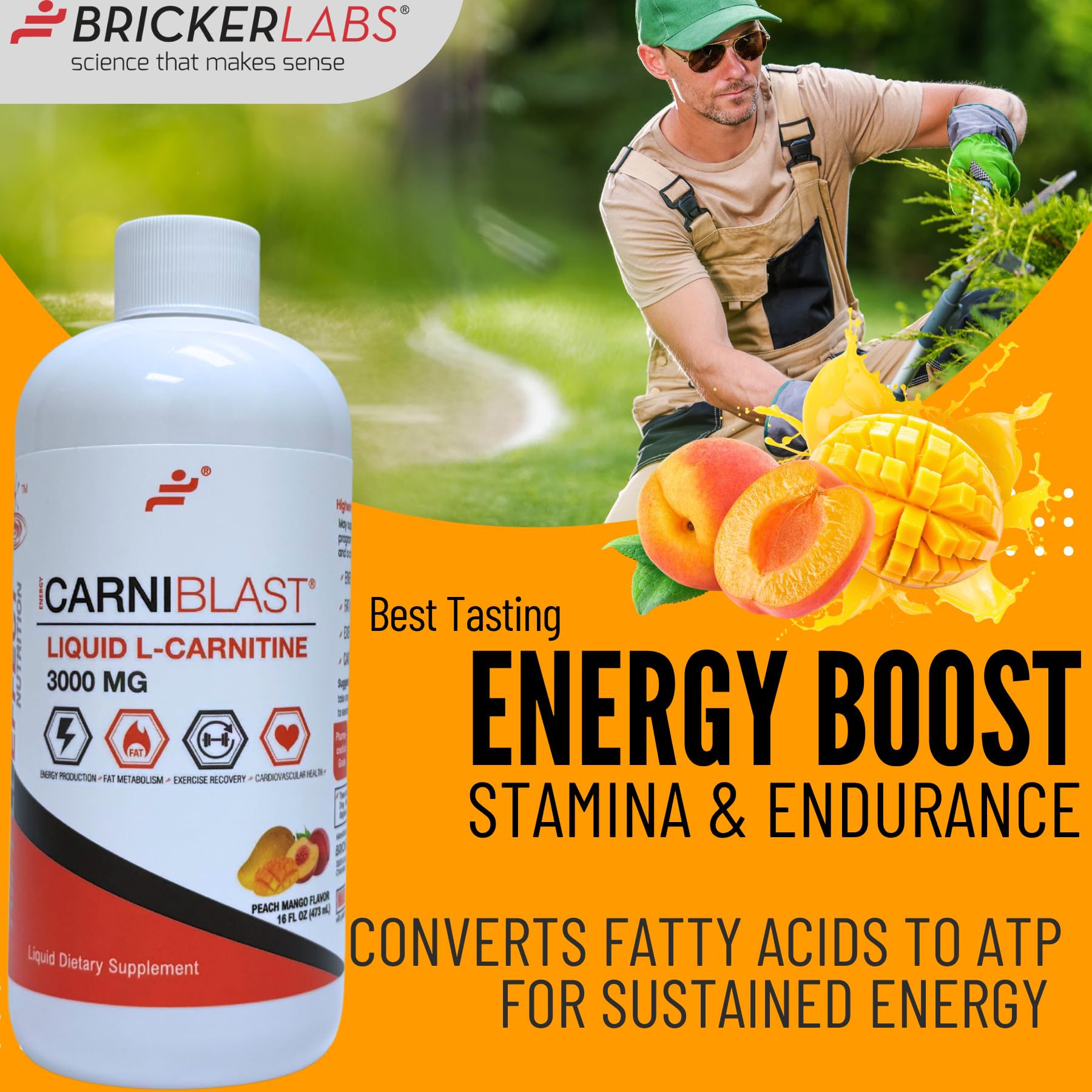 Bricker Labs Carniblast peach mango flavor delivers tasty energy support