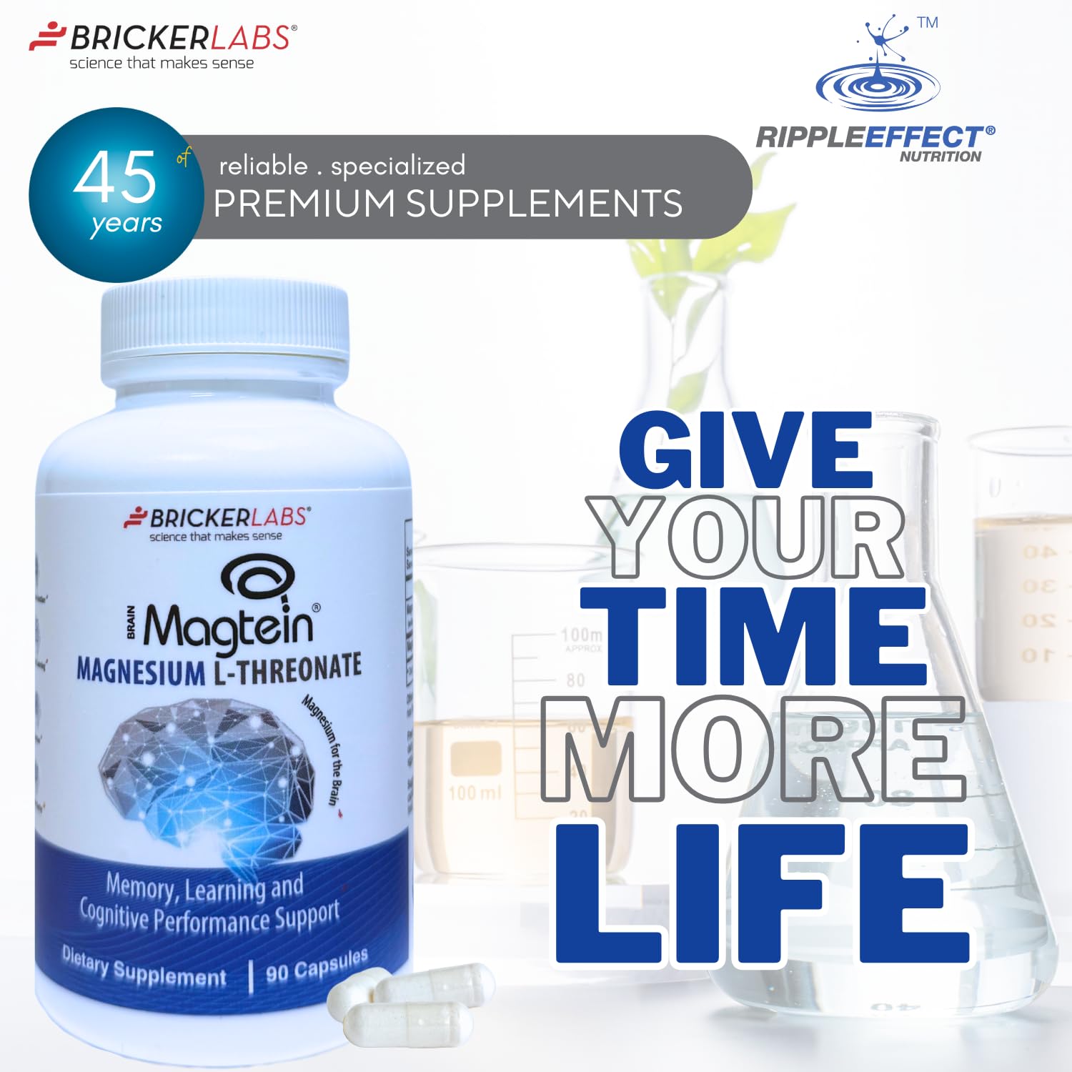 Bricker Labs Magtein glass bottle conveys premium quality